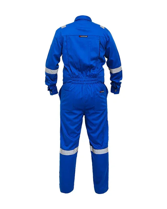 wearpack coverall berwarna biru dari mokoworkwear yang tampak dari belakang