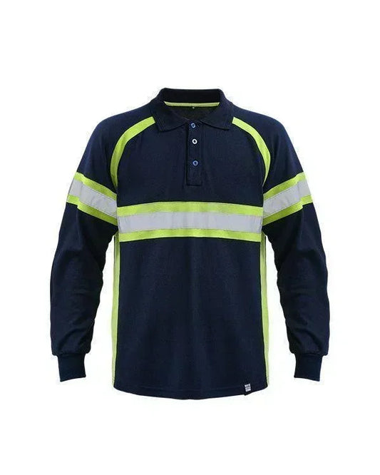 Polo Shirt Safety Navy List Lime - Mokoworkwear