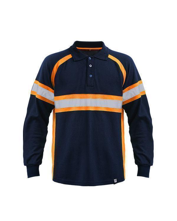 Polo Shirt Safety Navy List Orange - Mokoworkwear
