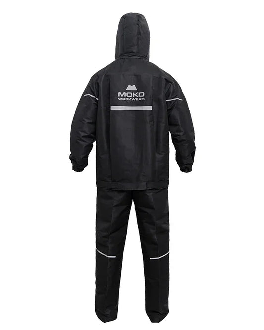 jas hujan mokoworkwear tampak dari belakang
