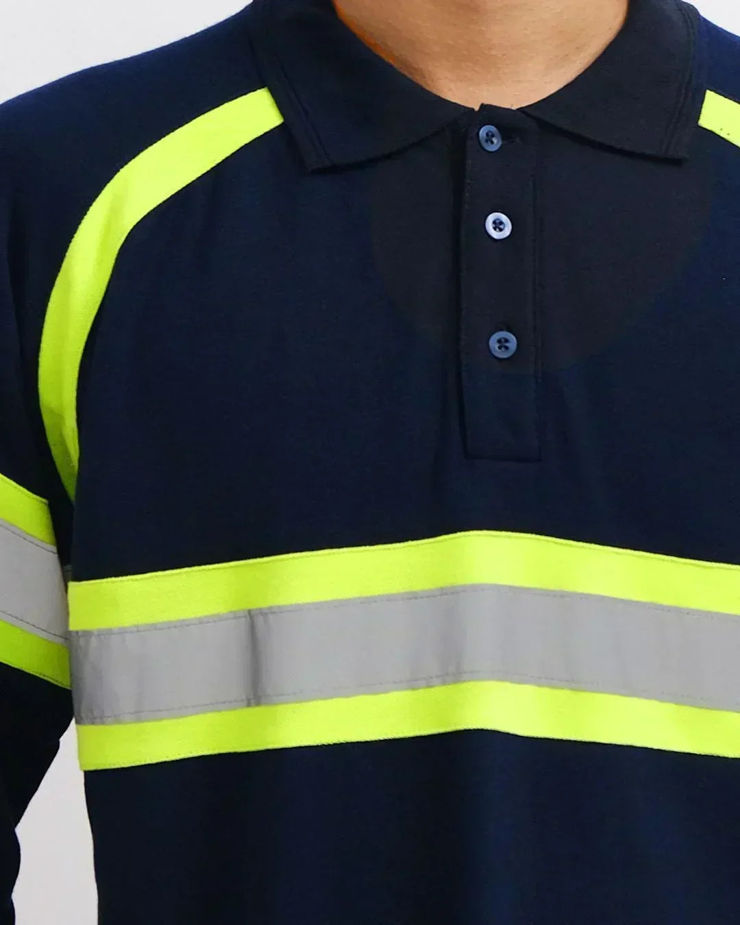 Polo Shirt Safety Navy List Lime - Mokoworkwear