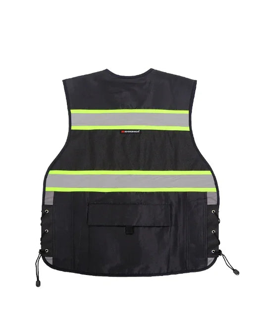rompi hitam lime waterproof dari mokoworkwear tampak belakang