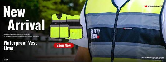 Lime waterproof safety vest with reflective stripes, durable high-visibility workwear for industry