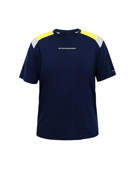 T-Shirt Safety Electric Navy-Lime: Kombinasi Cerah & Tangguh untuk Keamanan Kerja Maksimal