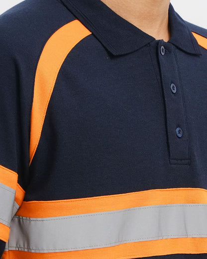 Polo Shirt Safety Navy List Orange Mokoworkwear